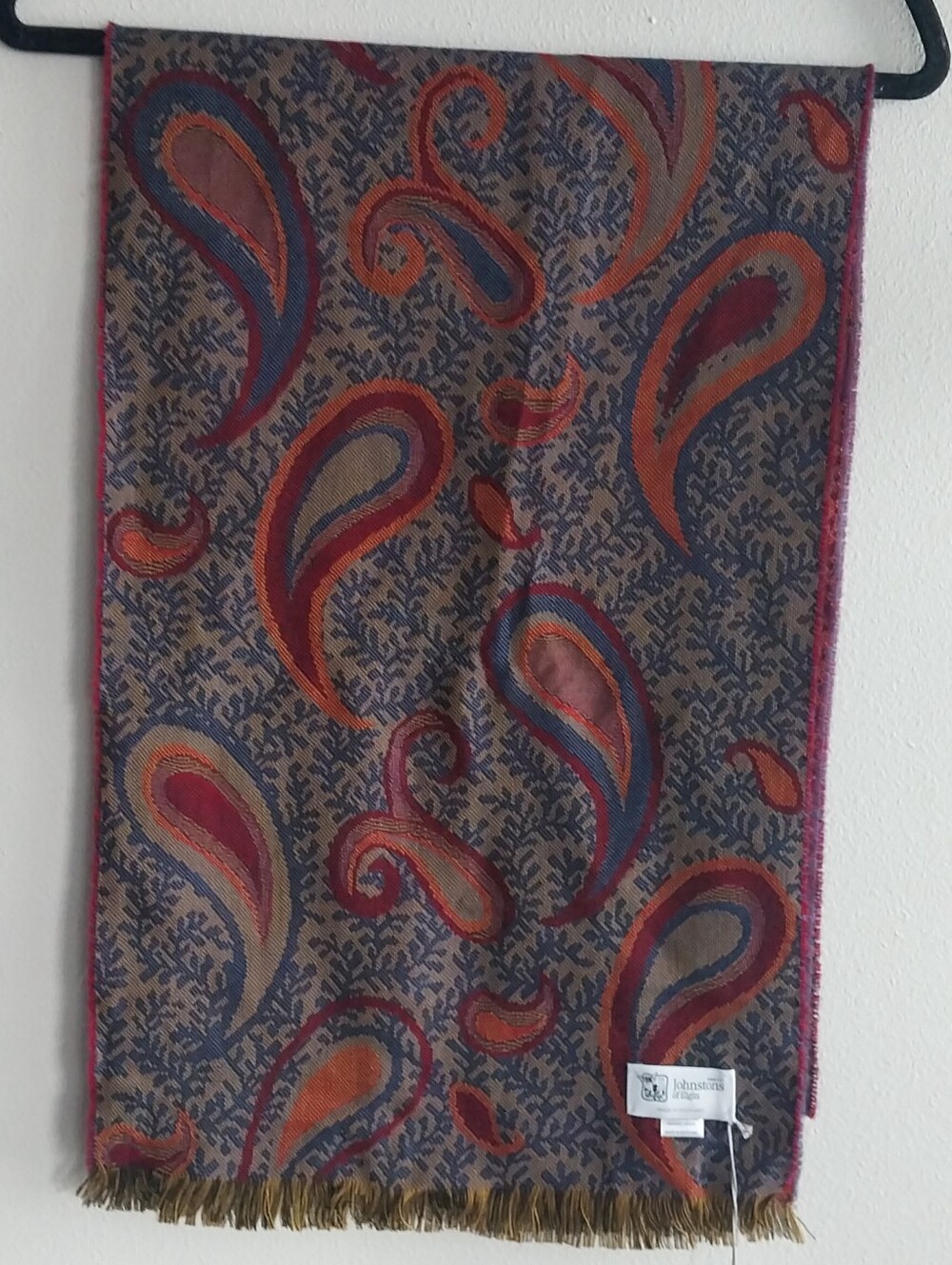 Johnstons of Elgin Made in Scotland Multicolor Paisley Fine Merino Wool Scarf